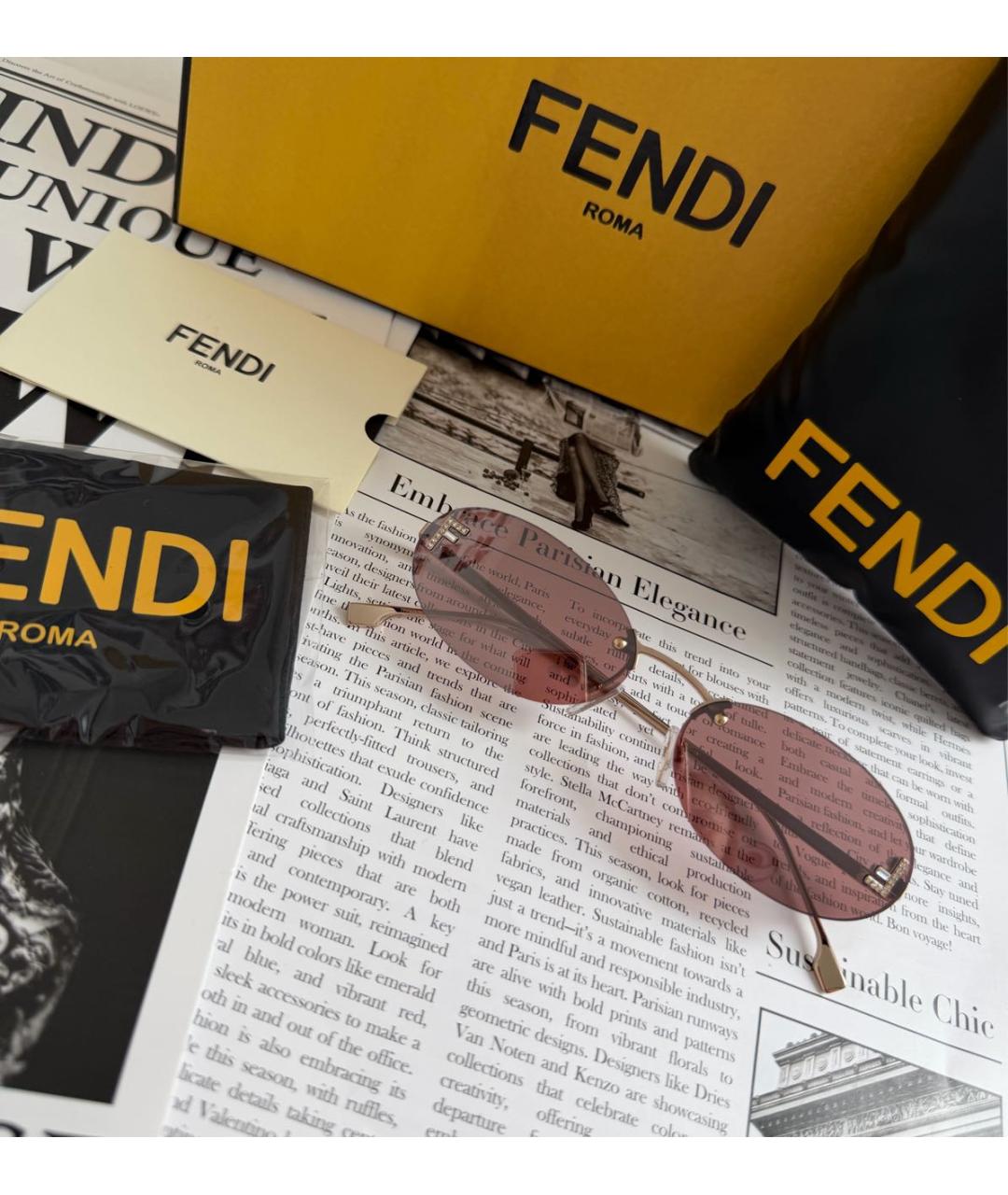 FENDI Розовые металлические солнцезащитные очки, фото 8