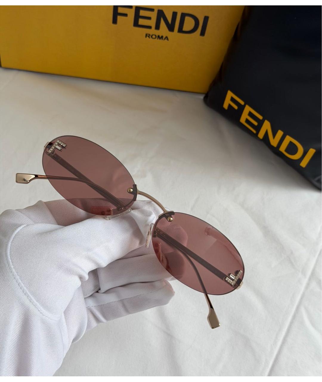 FENDI Розовые металлические солнцезащитные очки, фото 4