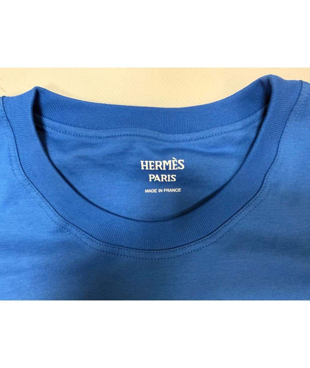 HERMES Синяя хлопковая футболка, фото 4