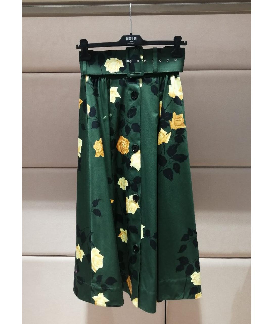 MSGM Зеленая хлопковая юбка миди, фото 3