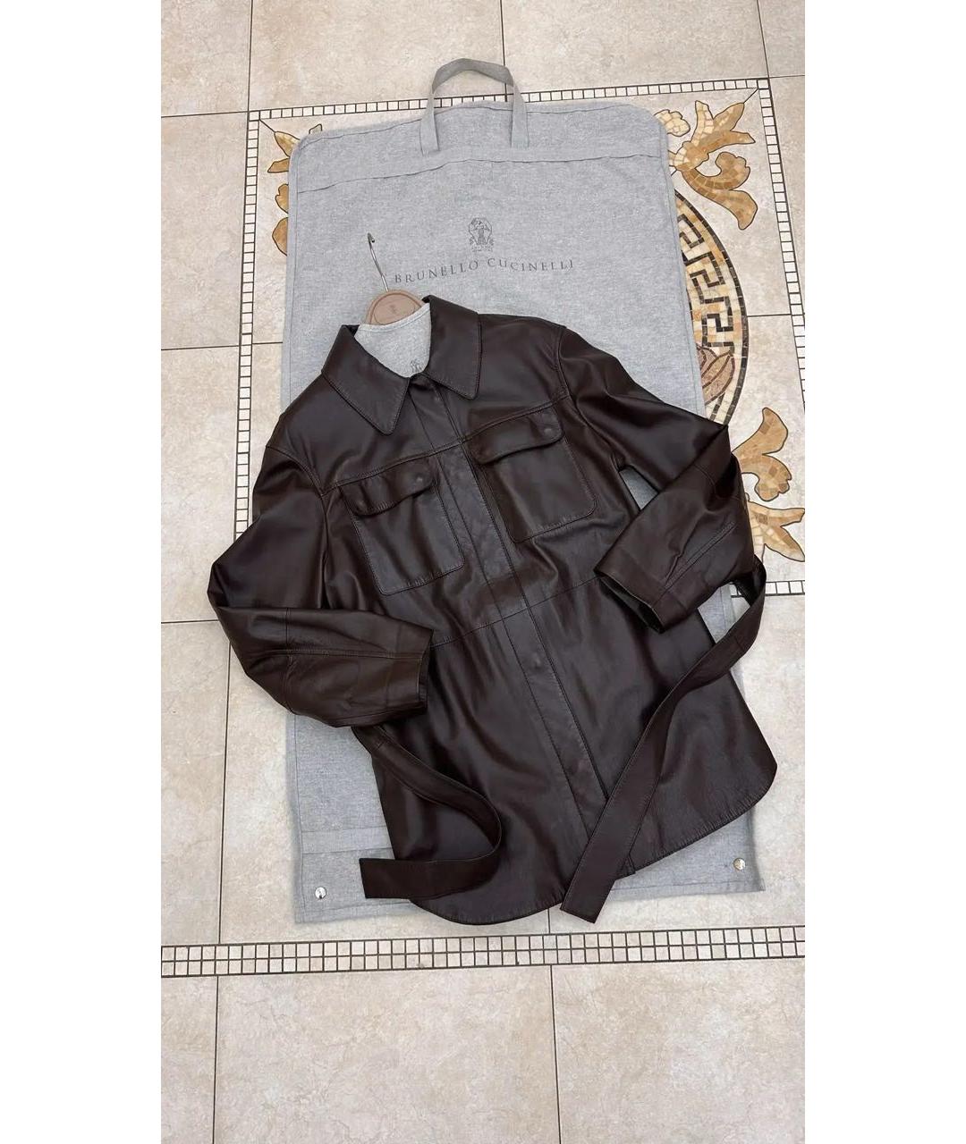 BRUNELLO CUCINELLI Коричневая кожаная куртка, фото 3