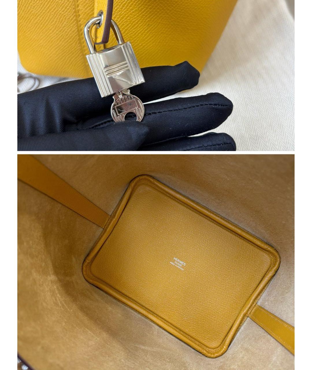 HERMES Желтая кожаная сумка с короткими ручками, фото 8