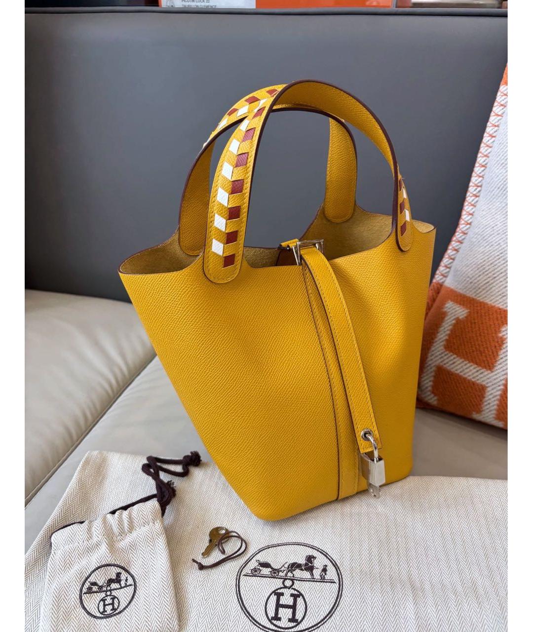 HERMES Желтая кожаная сумка с короткими ручками, фото 2