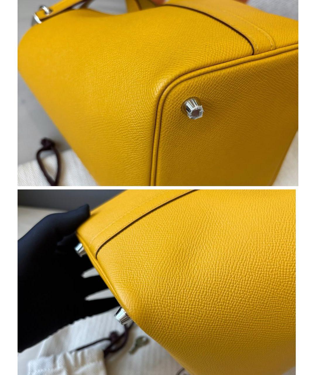 HERMES Желтая кожаная сумка с короткими ручками, фото 6