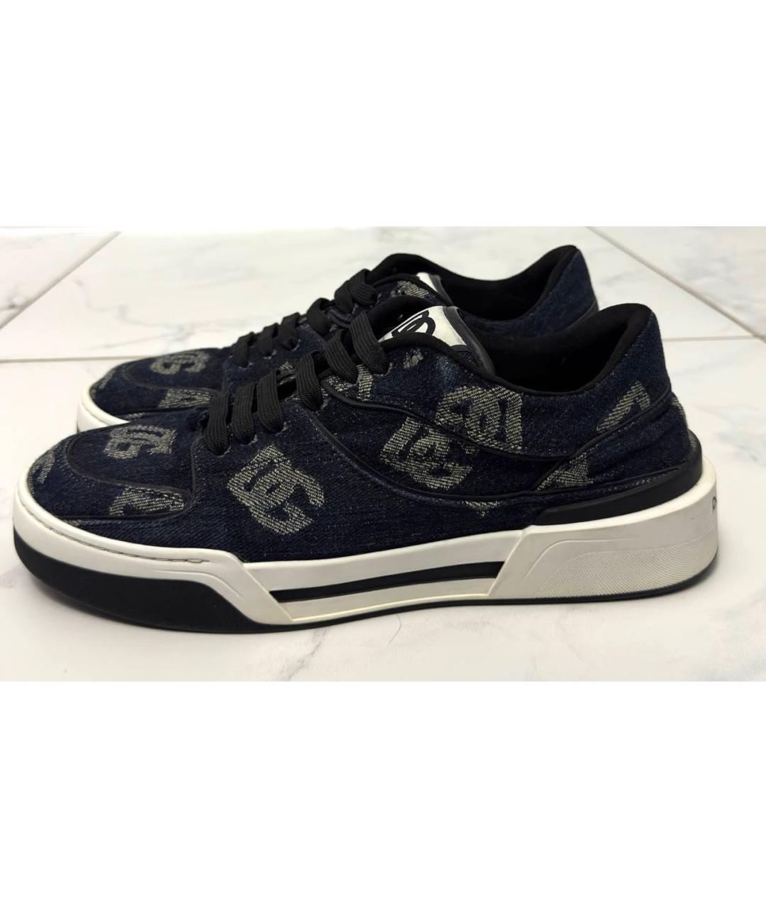 DOLCE&GABBANA Темно-синие кожаные низкие кроссовки / кеды, фото 7