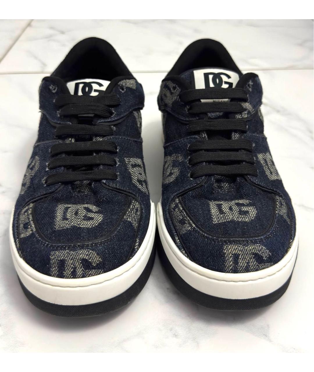 DOLCE&GABBANA Темно-синие кожаные низкие кроссовки / кеды, фото 6