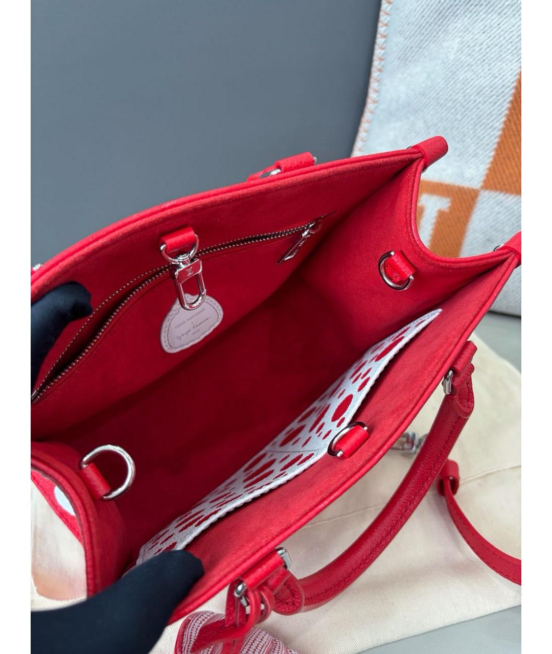 LOUIS VUITTON Красная кожаная сумка тоут, фото 6