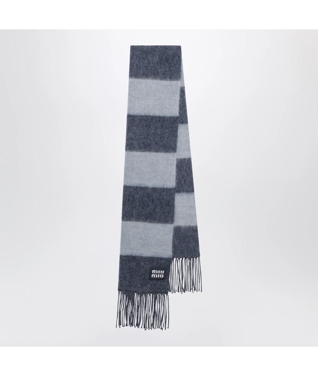 MIU MIU Синий шерстяной шарф, фото 3