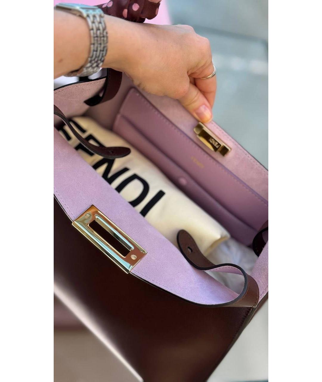 FENDI Бордовая кожаная сумка с короткими ручками, фото 5