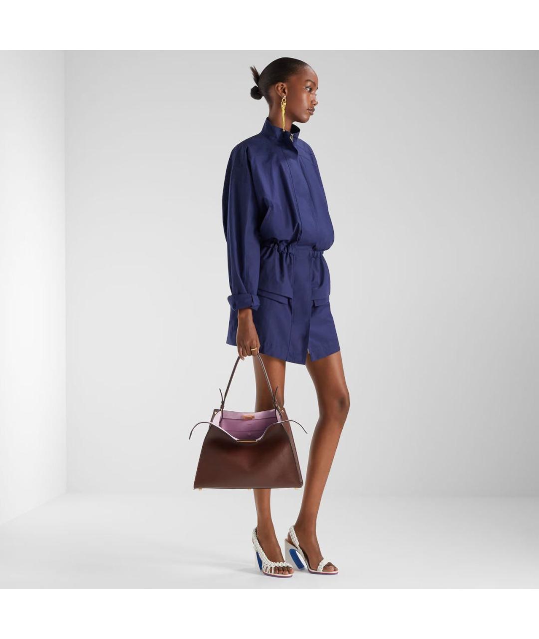 FENDI Бордовая кожаная сумка с короткими ручками, фото 3