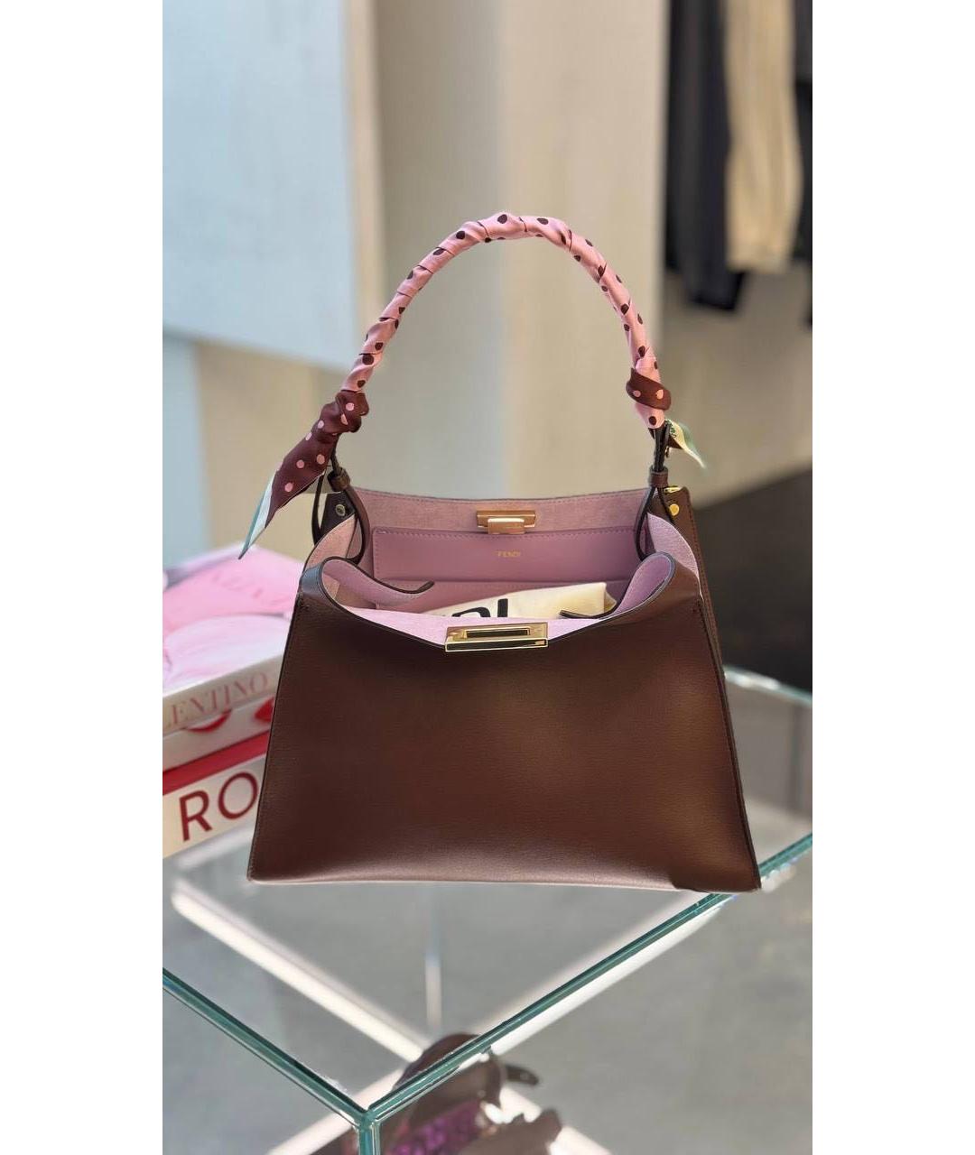 FENDI Бордовая кожаная сумка с короткими ручками, фото 4