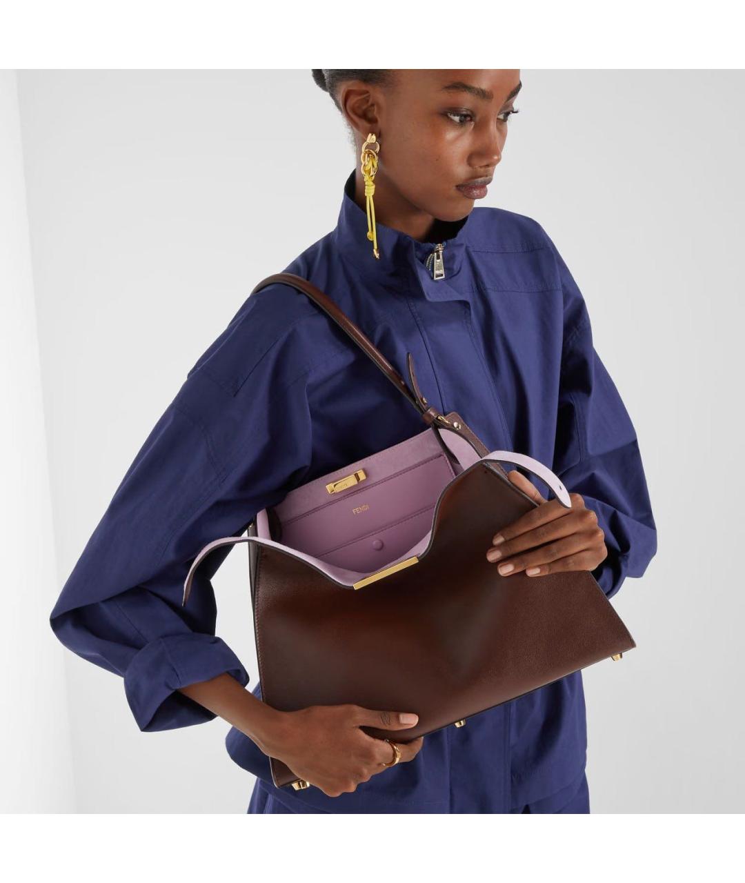 FENDI Бордовая кожаная сумка с короткими ручками, фото 2