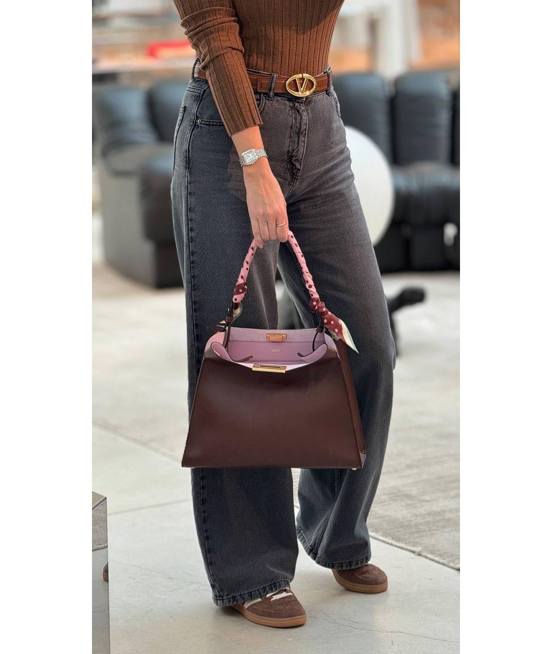 FENDI Бордовая кожаная сумка с короткими ручками, фото 6