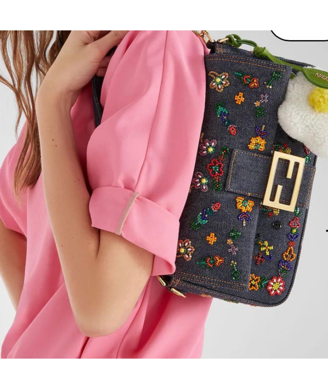 FENDI Темно-синяя деним сумка через плечо, фото 2