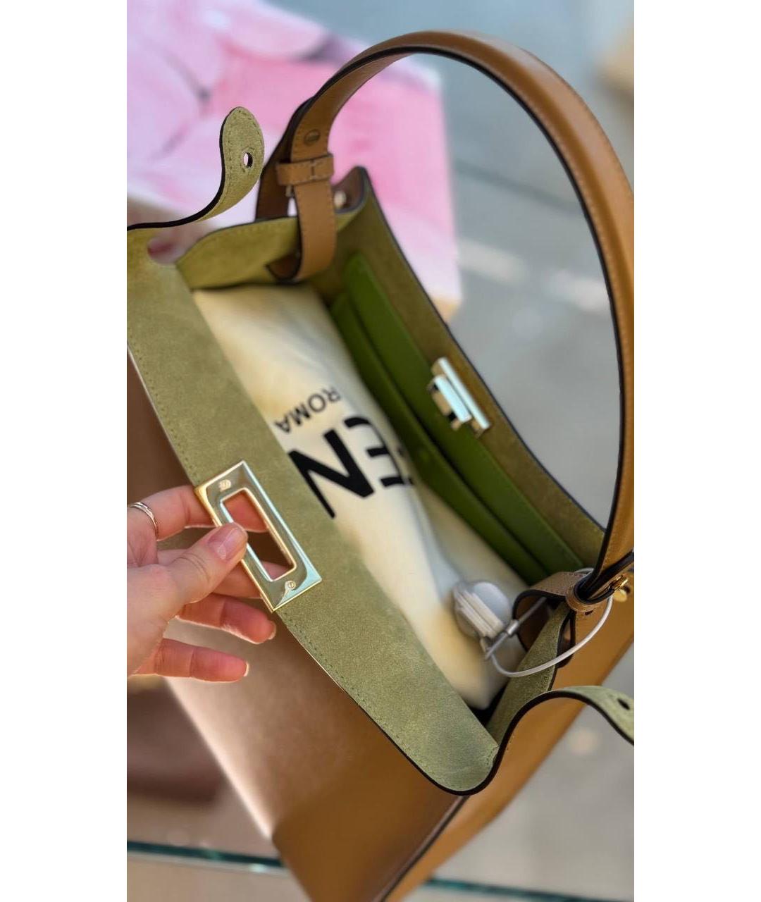 FENDI Бежевая кожаная сумка через плечо, фото 6