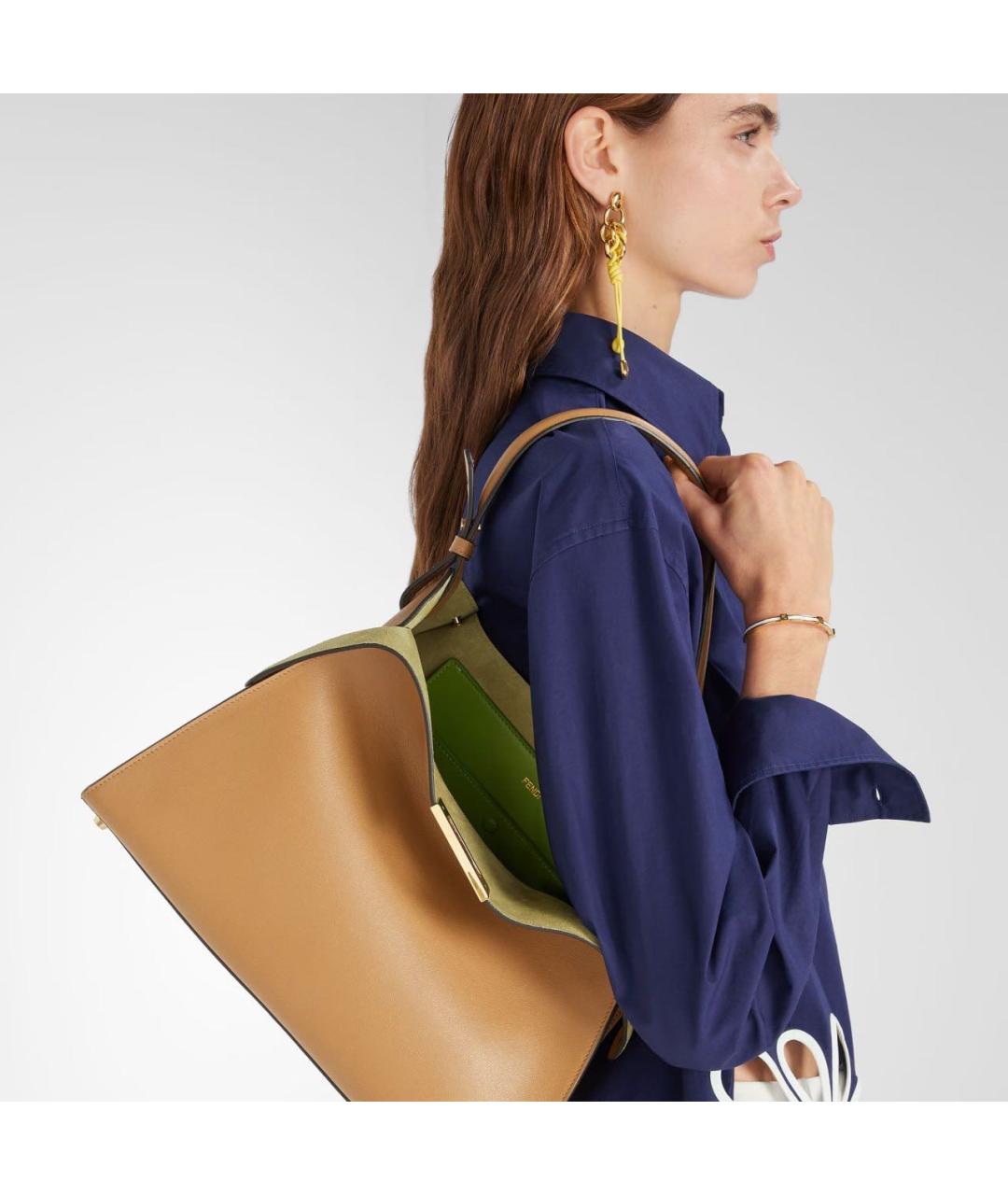 FENDI Бежевая кожаная сумка через плечо, фото 2