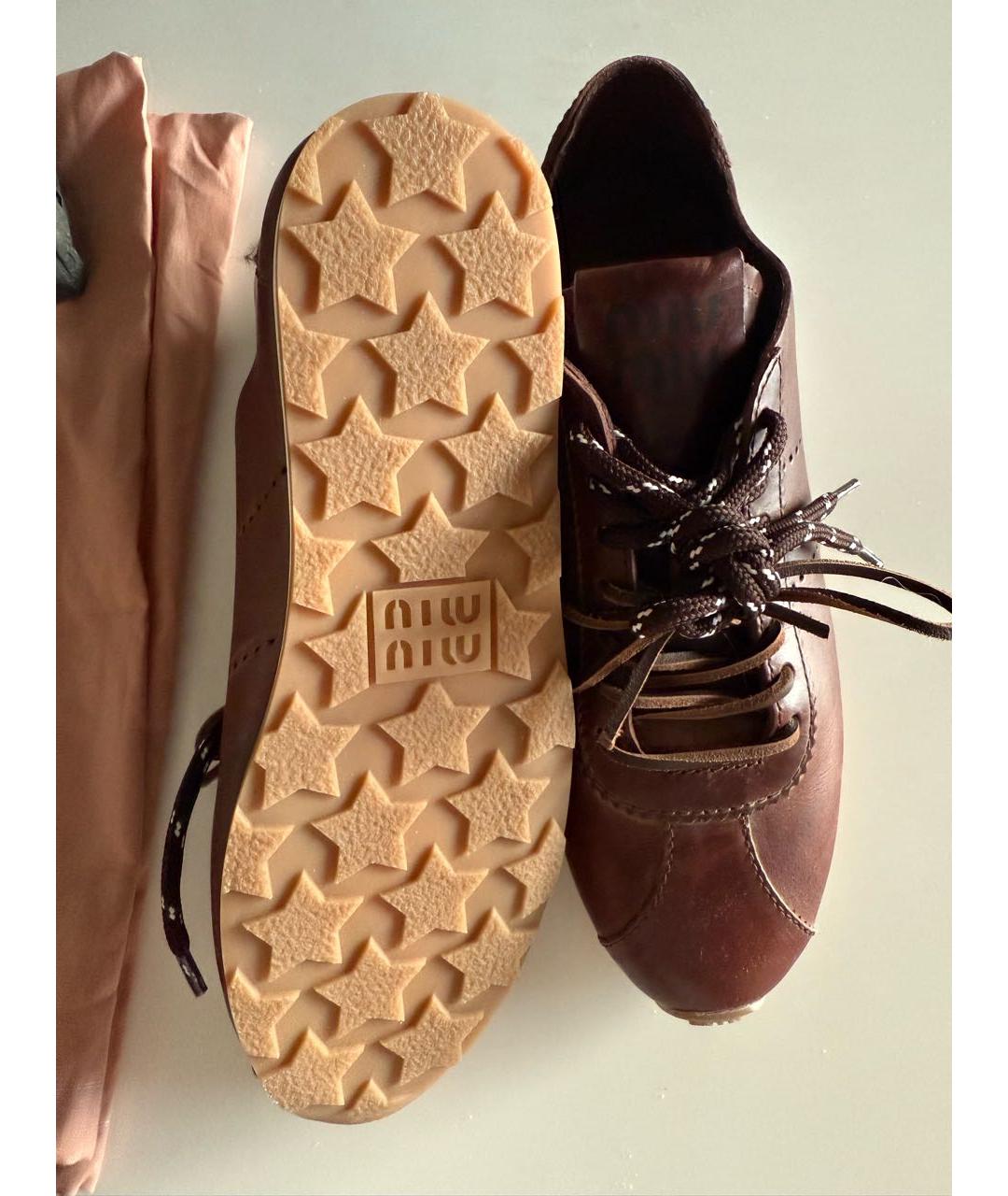 MIU MIU Коричневые кожаные кеды, фото 7
