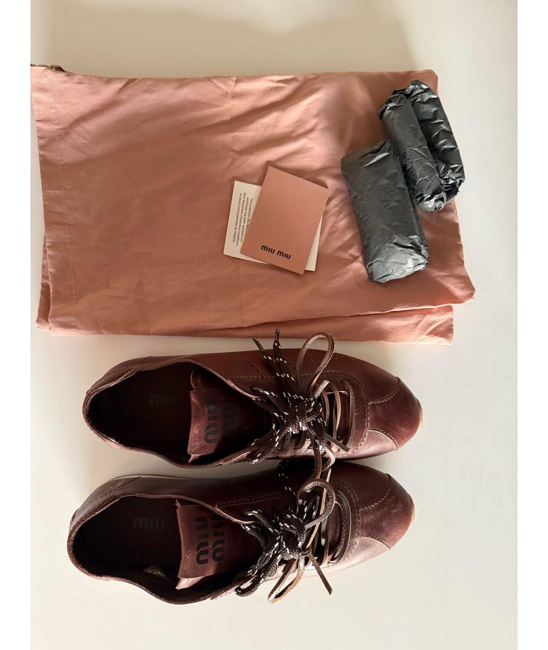 MIU MIU Коричневые кожаные кеды, фото 5