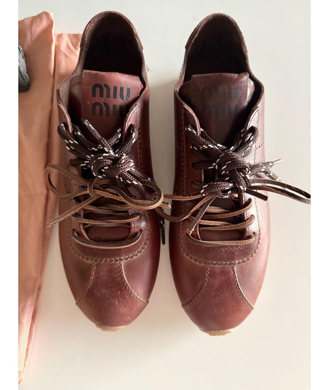 MIU MIU Коричневые кожаные кеды, фото 6