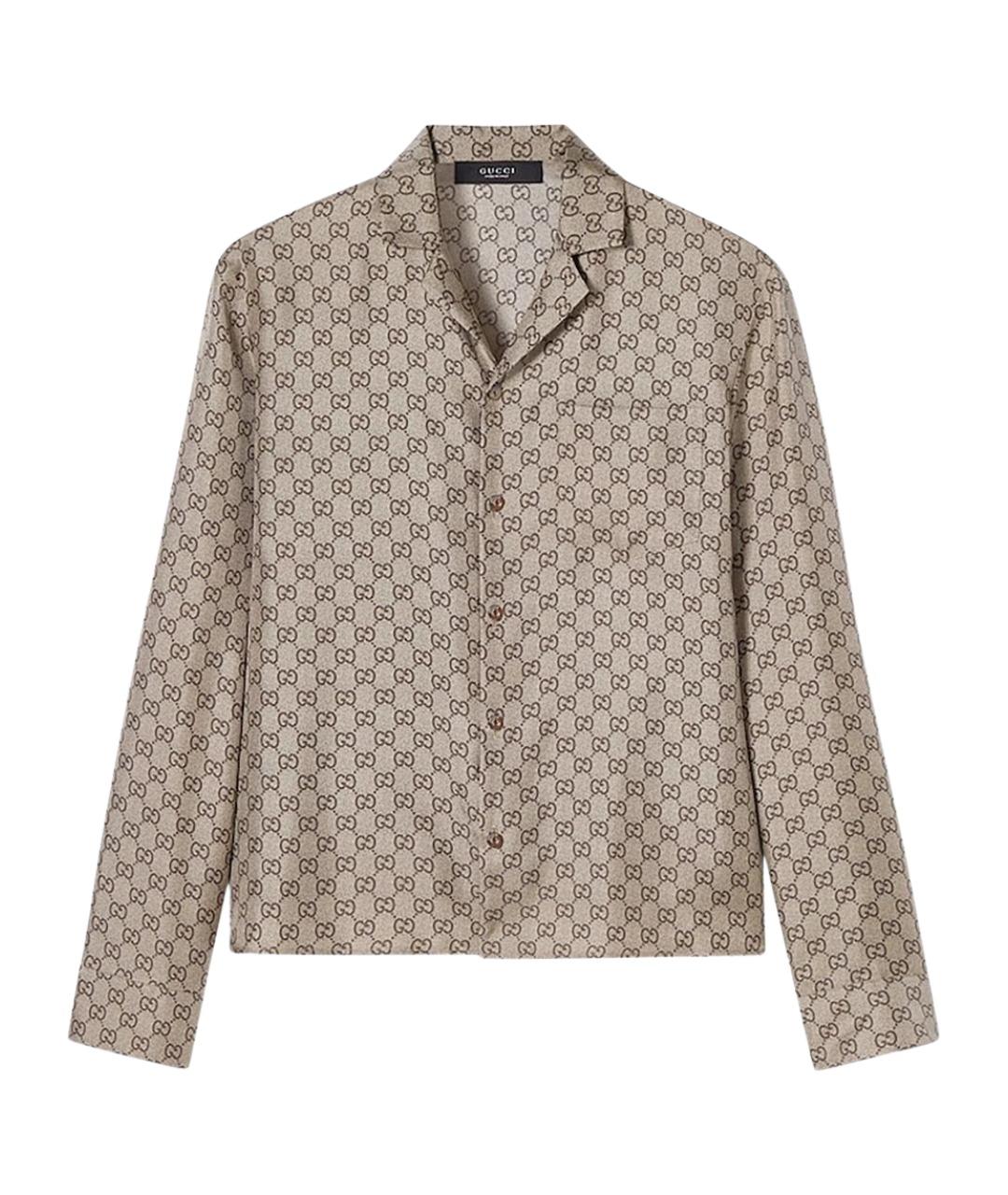 GUCCI Бежевая шелковая кэжуал рубашка, фото 1