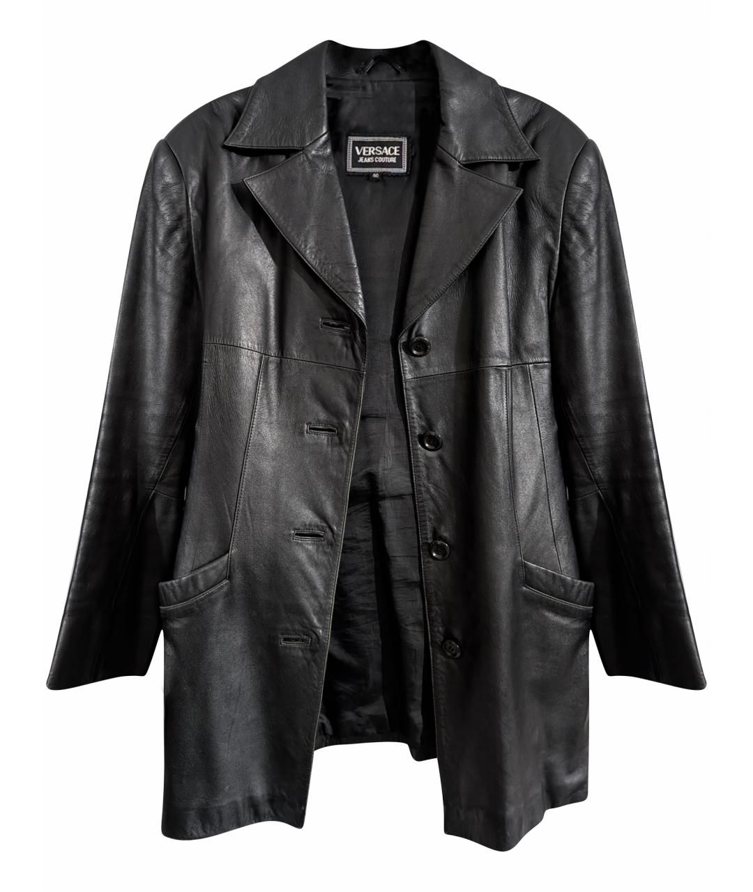 VERSACE JEANS COUTURE Черный кожаный тренч/плащ, фото 1