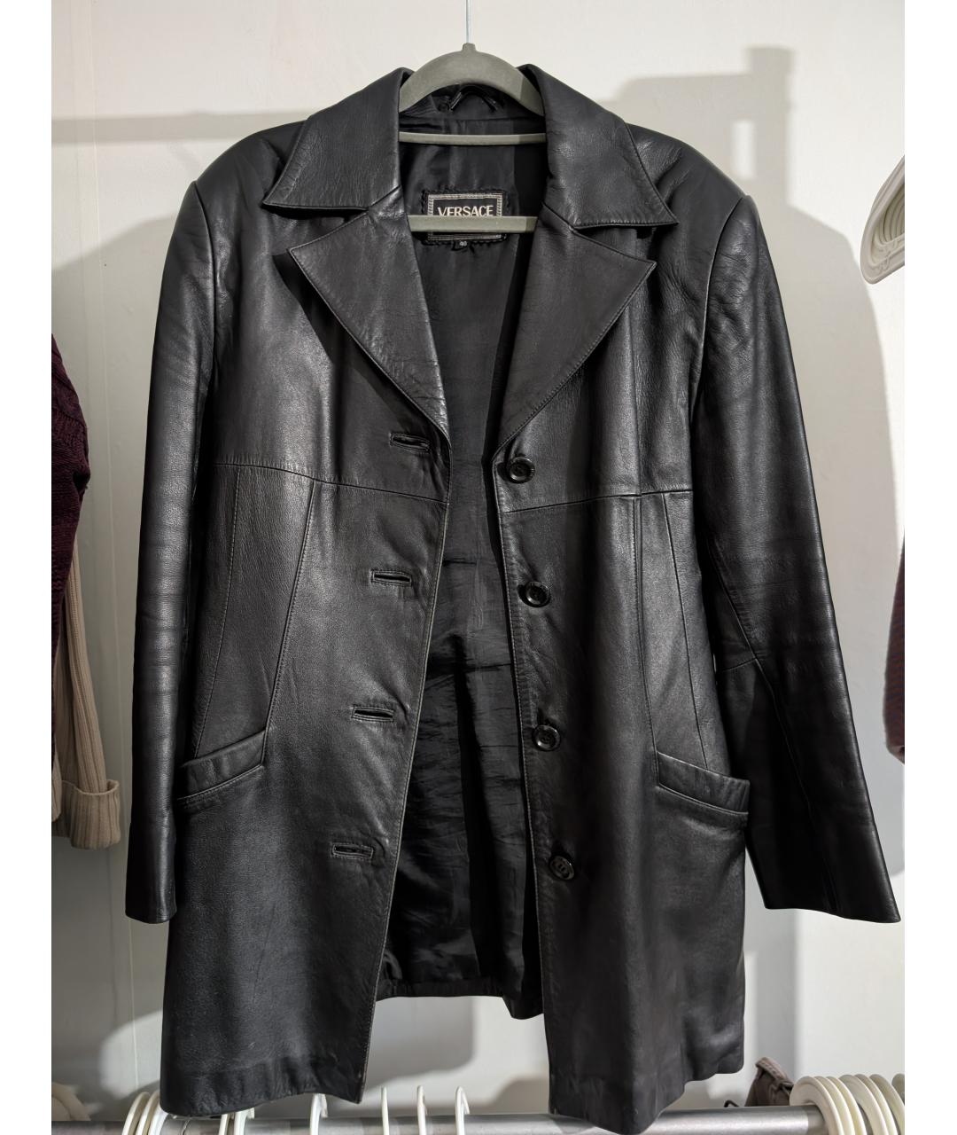 VERSACE JEANS COUTURE Черный кожаный тренч/плащ, фото 8