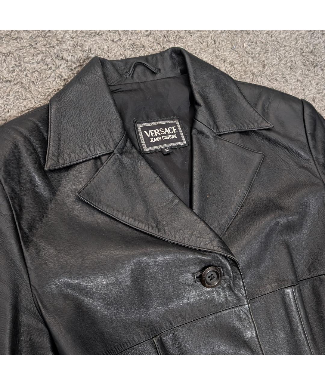 VERSACE JEANS COUTURE Черный кожаный тренч/плащ, фото 6