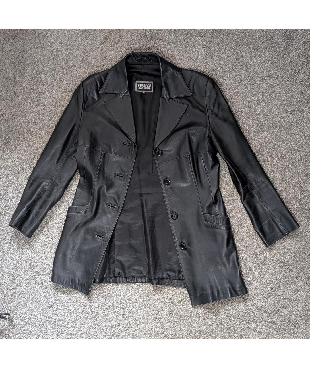 VERSACE JEANS COUTURE Черный кожаный тренч/плащ, фото 5