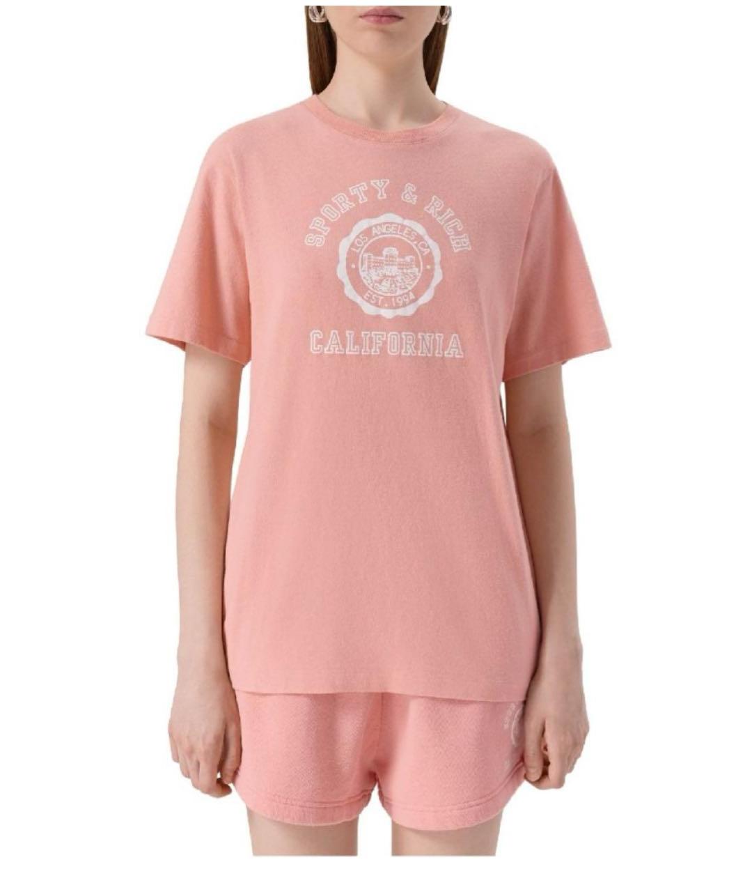 SPORTY AND RICH Коралловая хлопковая футболка, фото 6