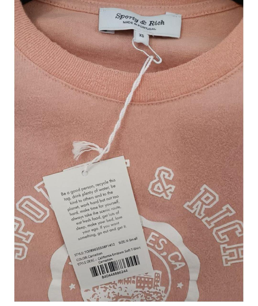 SPORTY AND RICH Коралловая хлопковая футболка, фото 3