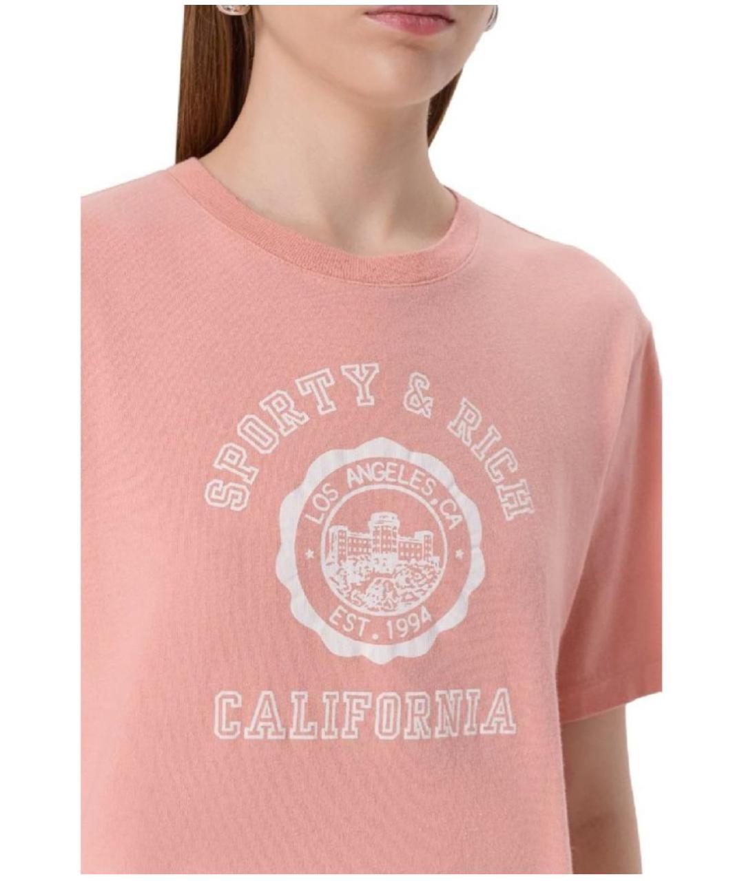 SPORTY AND RICH Коралловая хлопковая футболка, фото 5