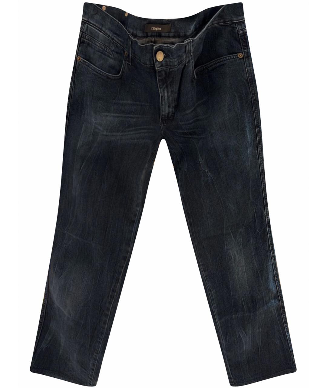 ZZEGNA Темно-синие хлопко-эластановые джинсы слим, фото 1