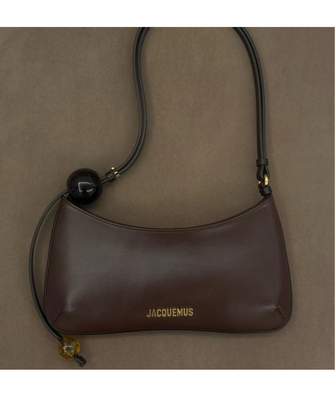 JACQUEMUS Коричневая кожаная сумка с короткими ручками, фото 5