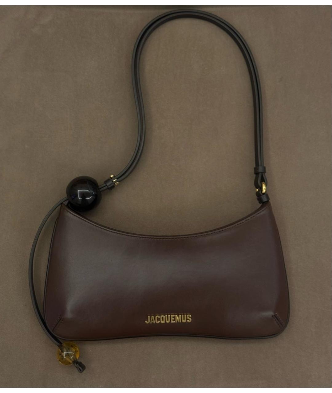 JACQUEMUS Коричневая кожаная сумка с короткими ручками, фото 6