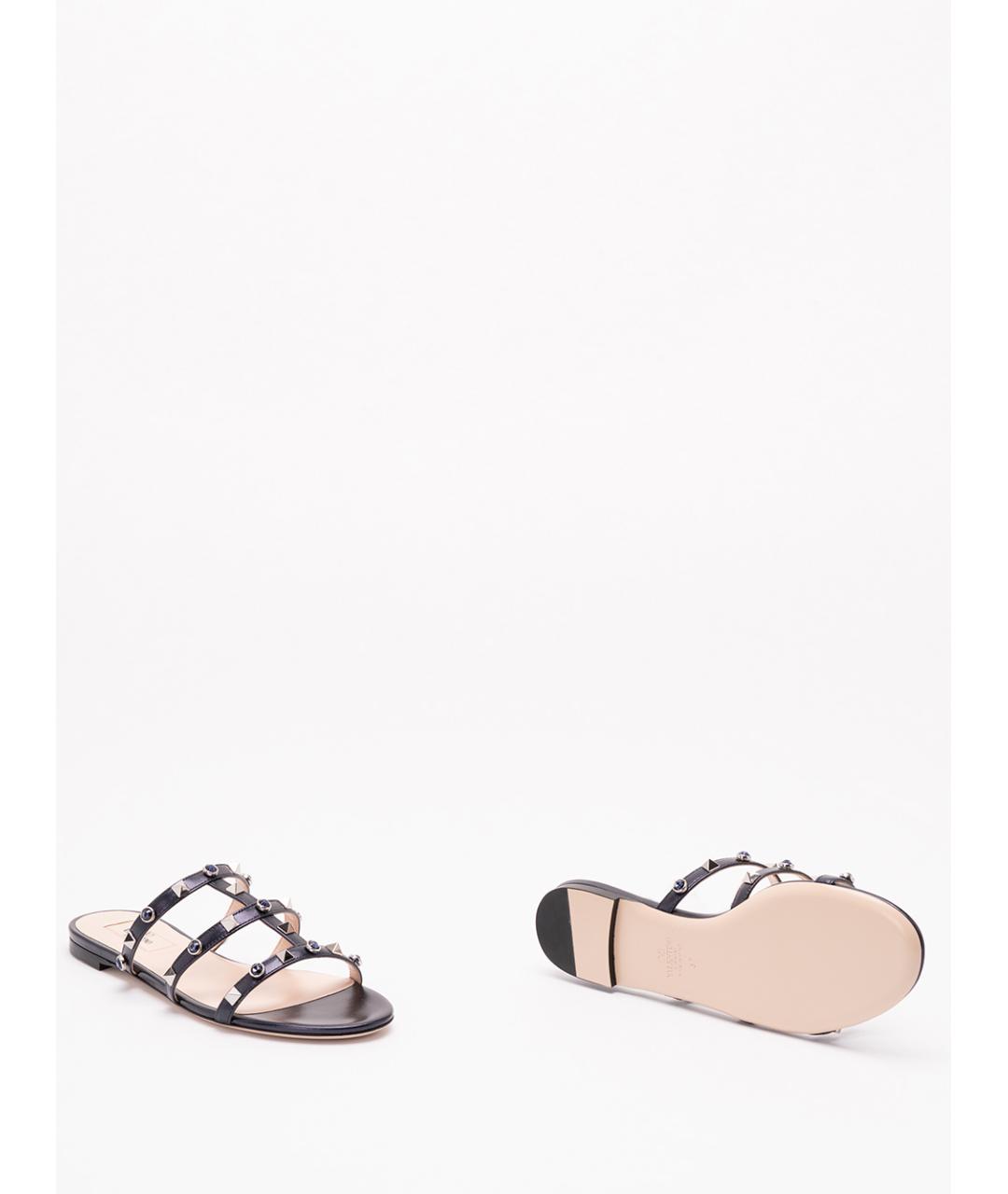 VALENTINO Темно-синие кожаные шлепанцы, фото 4