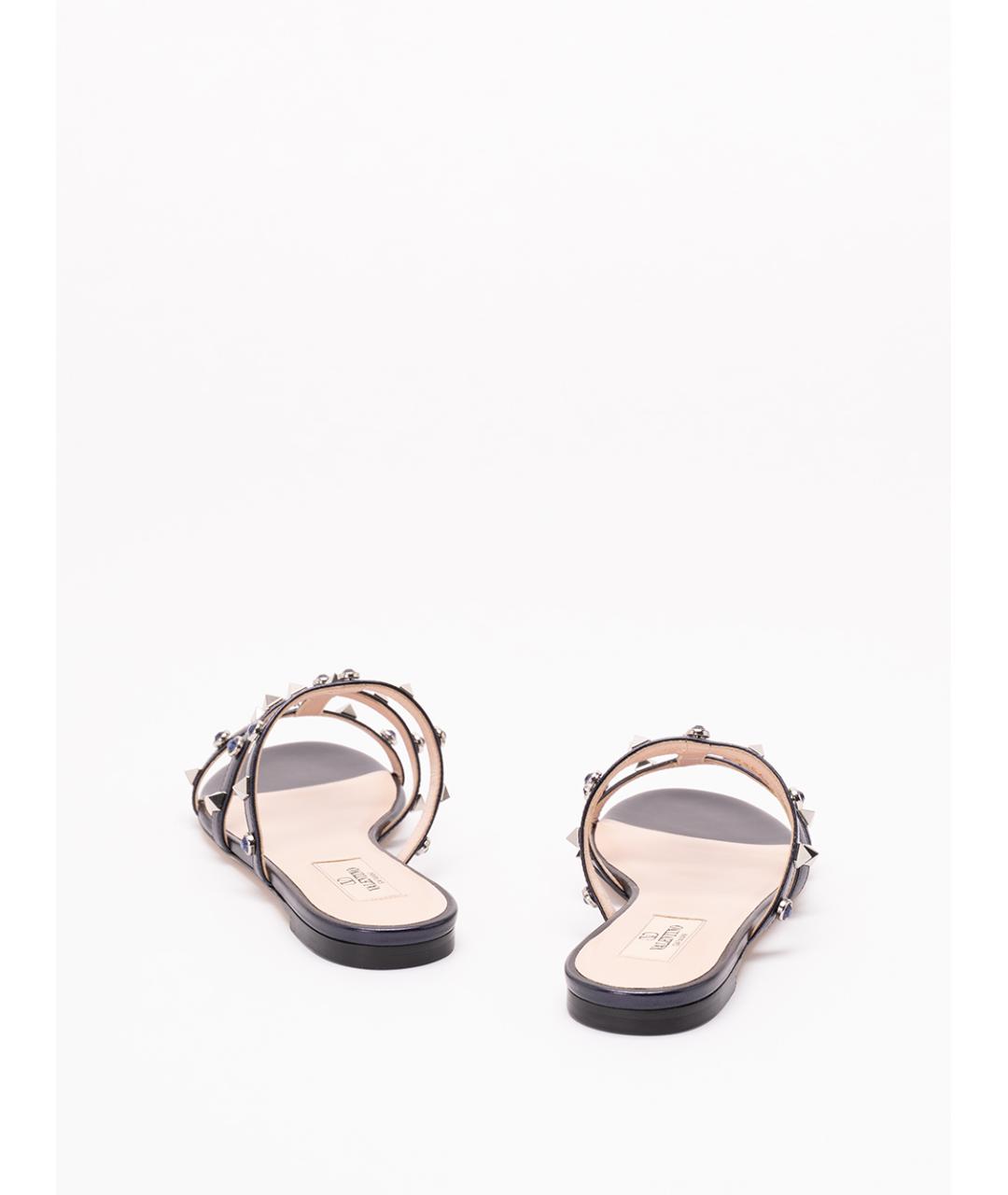 VALENTINO Темно-синие кожаные шлепанцы, фото 3