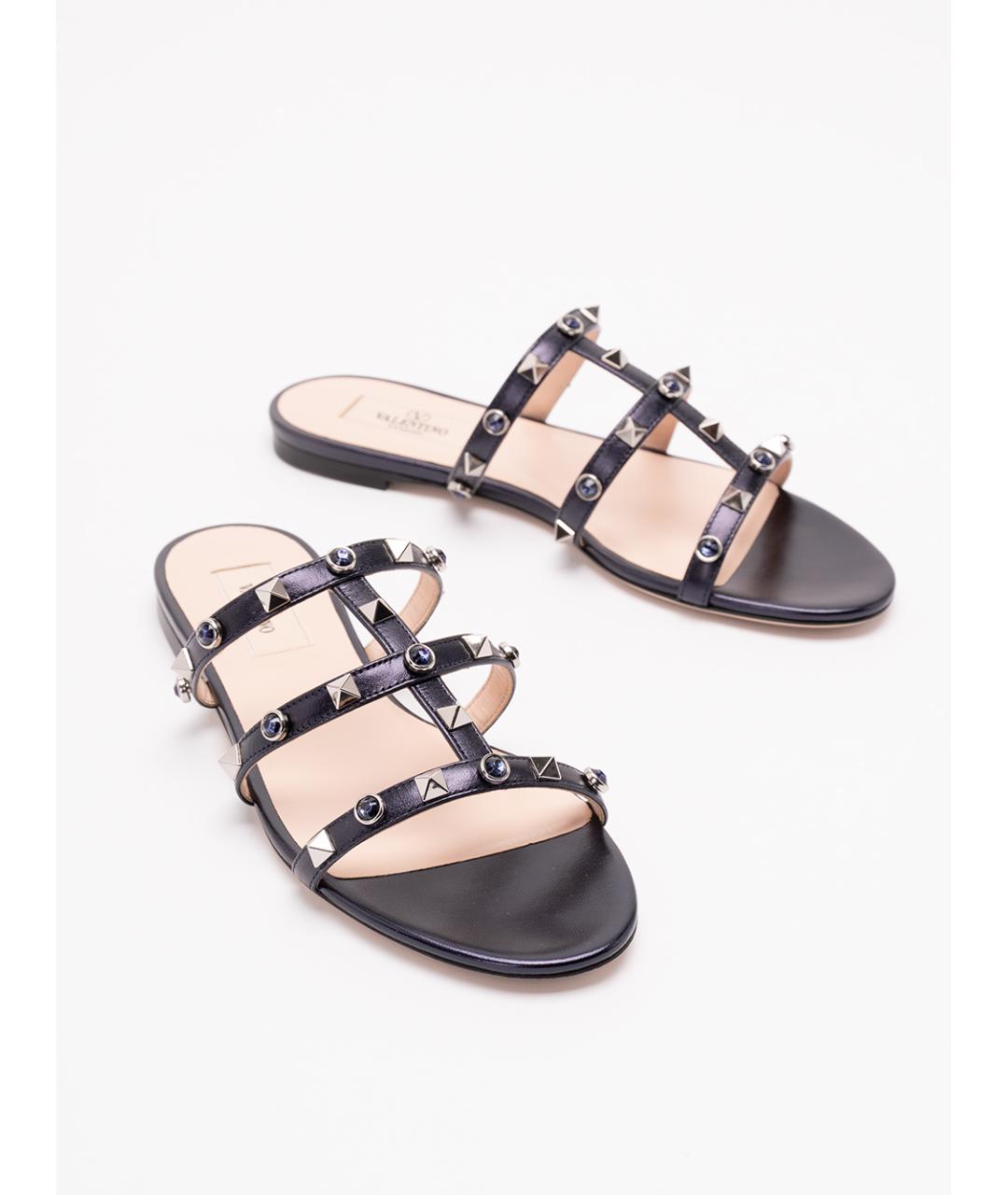 VALENTINO Темно-синие кожаные шлепанцы, фото 5