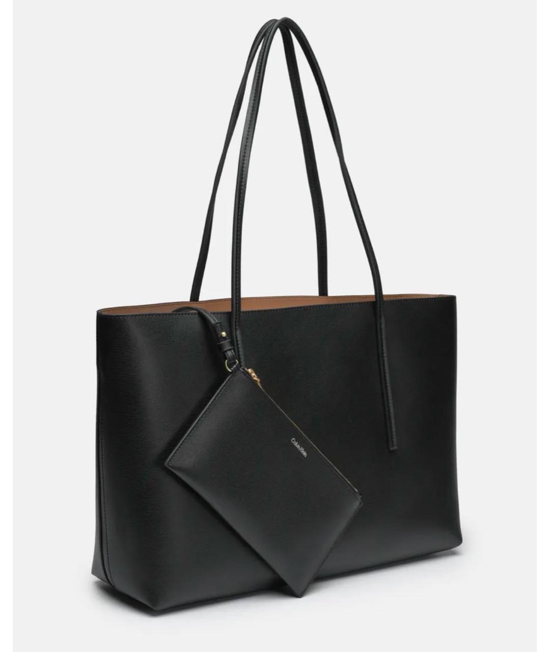 CALVIN KLEIN Черная сумка тоут из искусственной кожи, фото 2