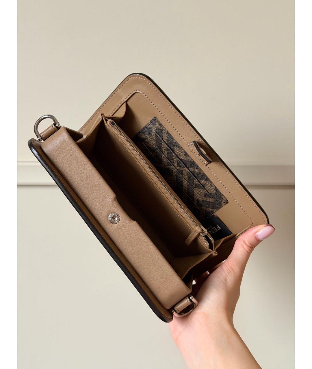 FENDI Бежевый кожаный кошелек, фото 3