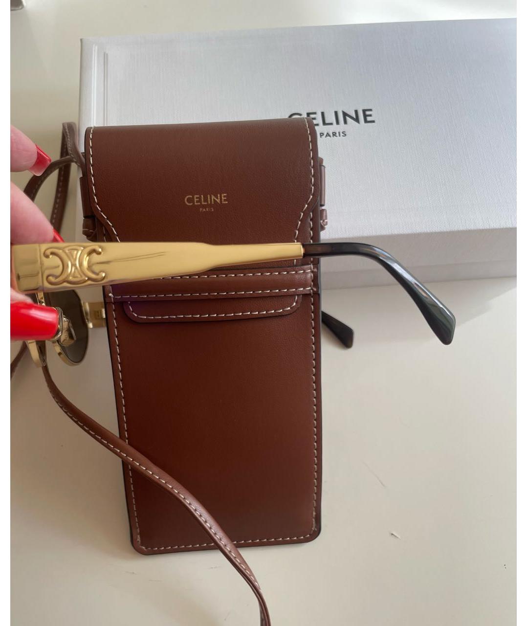 CELINE Золотые металлические солнцезащитные очки, фото 3