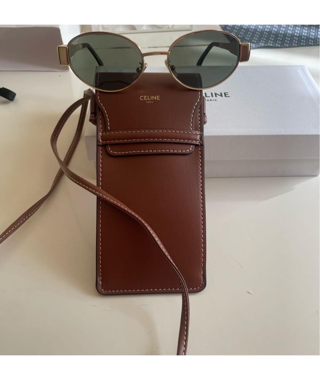 CELINE Золотые металлические солнцезащитные очки, фото 2