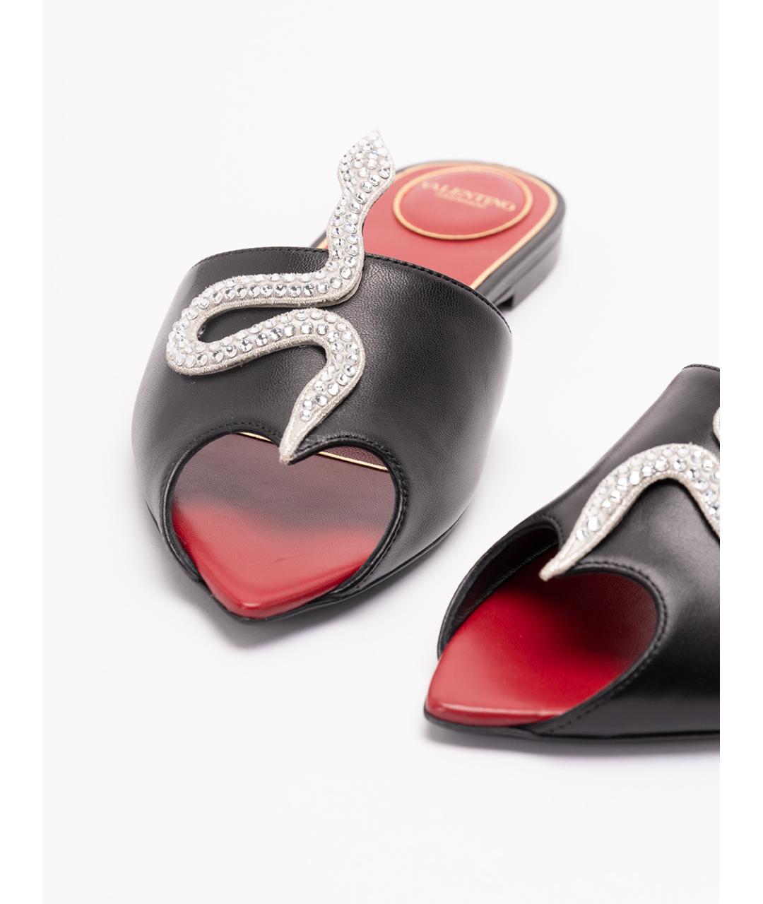 VALENTINO Черные кожаные шлепанцы, фото 5