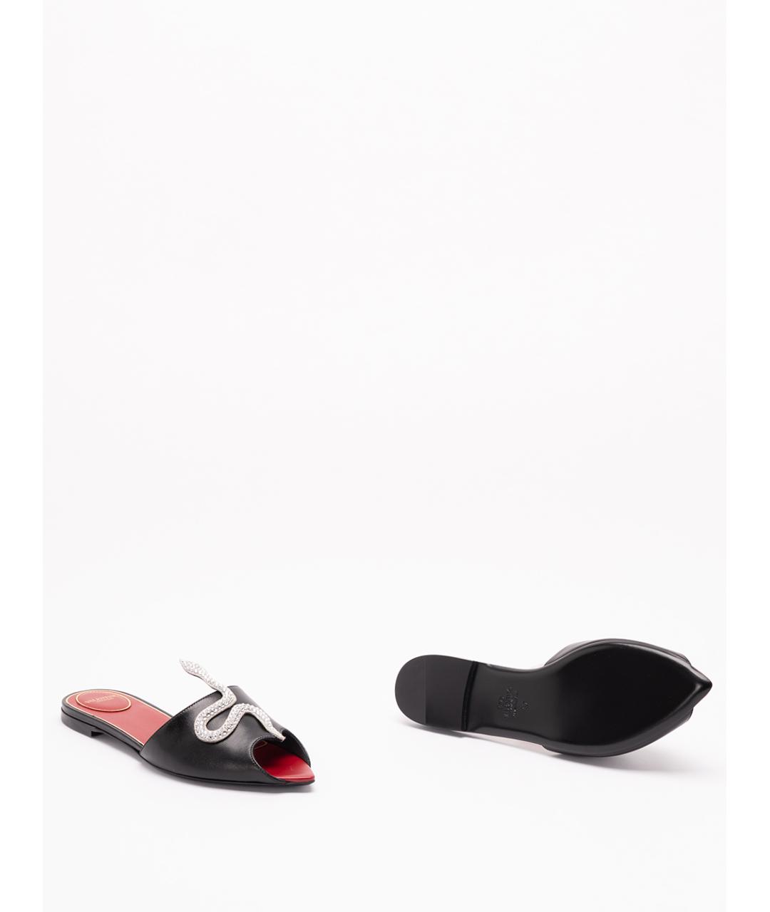 VALENTINO Черные кожаные шлепанцы, фото 4