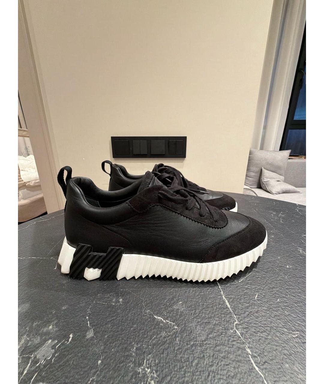 HERMES Черные кожаные высокие кроссовки / кеды, фото 5