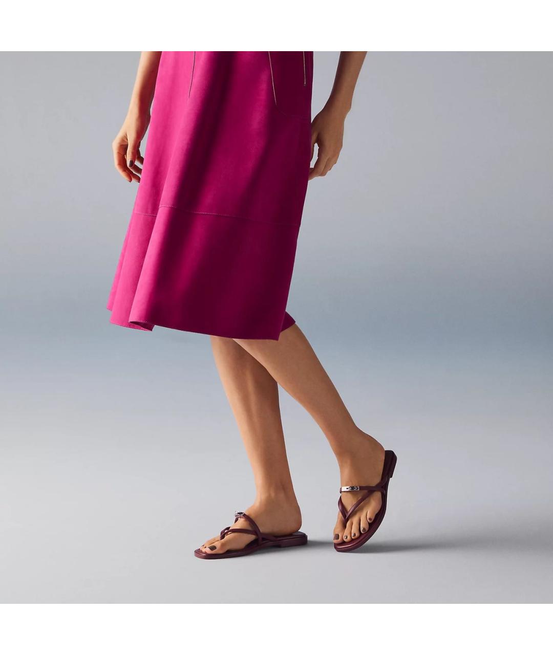 HERMES Бордовые кожаные шлепанцы, фото 3