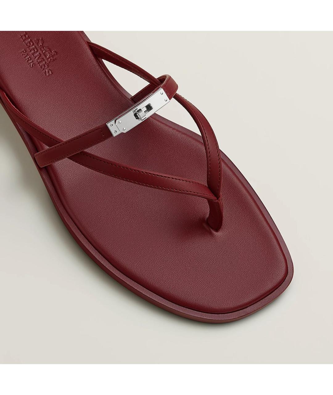 HERMES Бордовые кожаные шлепанцы, фото 2