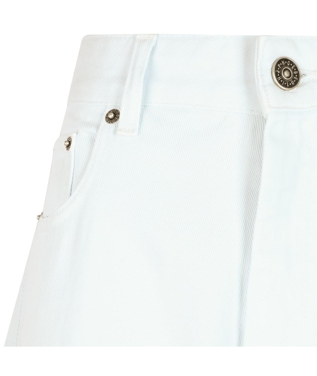 PHOEBE PHILO Голубые хлопковые прямые брюки, фото 3