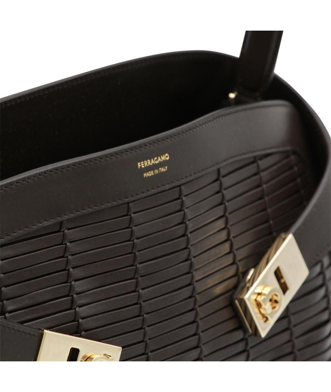 FERRAGAMO Черная кожаная сумка тоут, фото 4