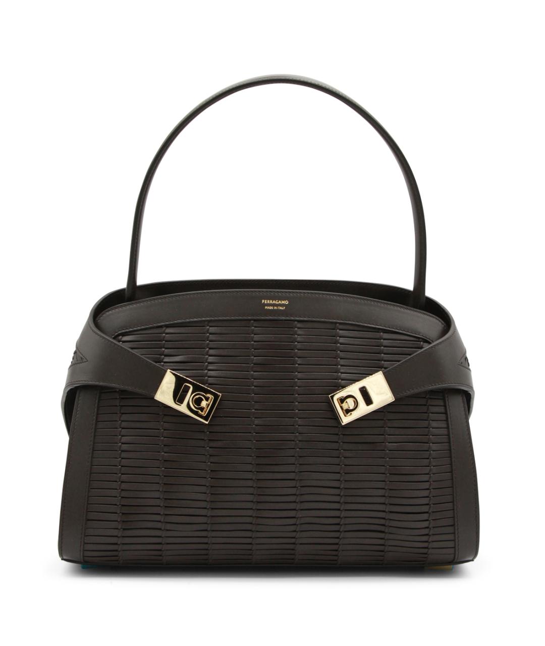 FERRAGAMO Черная кожаная сумка тоут, фото 1