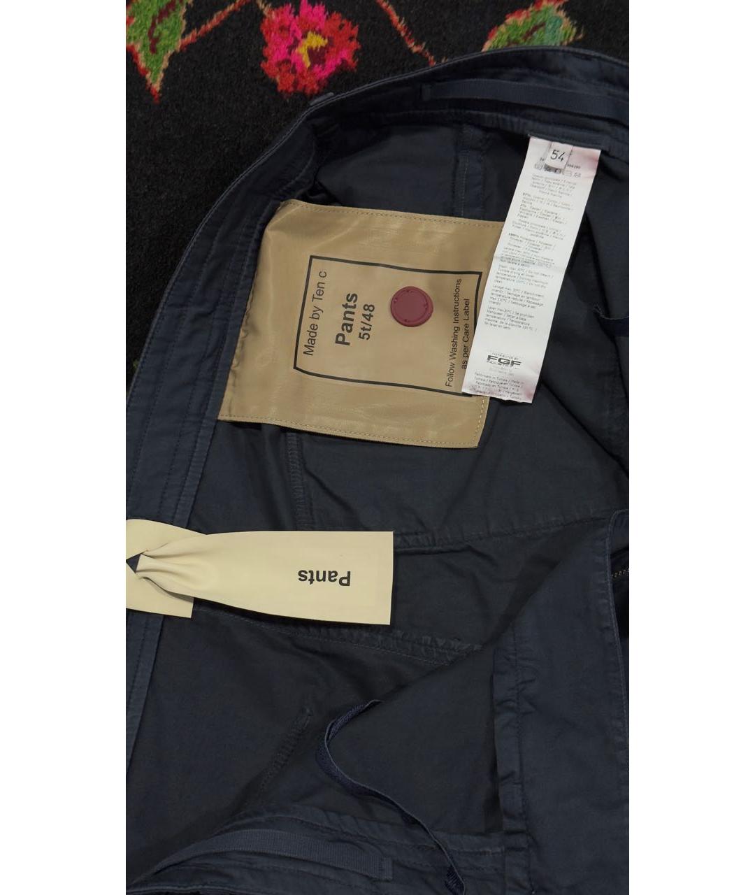 TEN C Темно-синие хлопко-эластановые повседневные брюки, фото 3